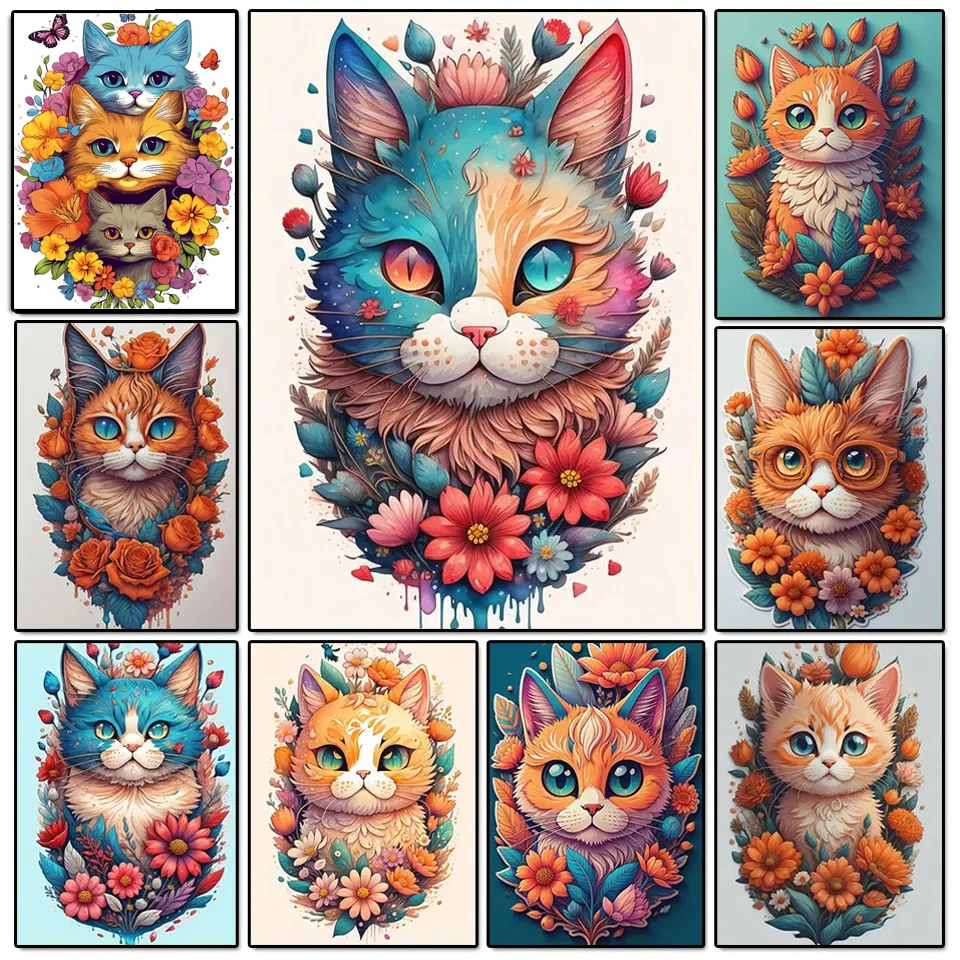 Floral Cat Fantasy Art Pittura Diamante Fai Da Te Cartoon Animal Full Square Round Full Diamond Mosaic Ricamo A Punto Croce W121