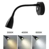 Black Silver DC12V 24V Touch Dimmable led Wall Lamp with Flex Neck and USB Output Socket, 3000K 6000K LED USB Reading Light 5