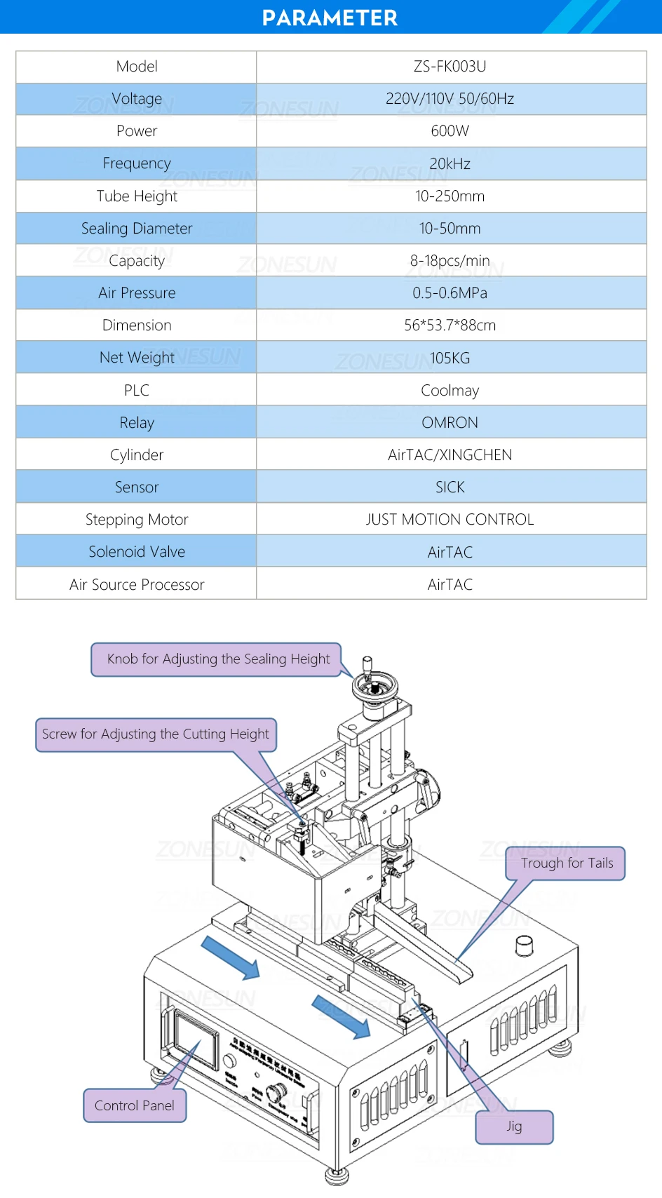 ZONESUN ZS-HS03 Ultrasonic Tube Heat-Sealing Machine