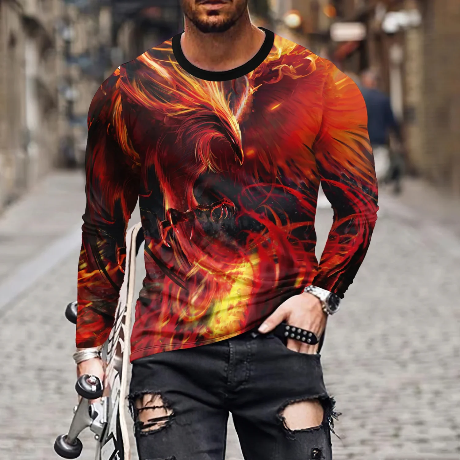 

Fashion 3D Rosefinch Print T Shirt For Men Casual O-neck Cotton Long Sleeve T-shirt Hip Hop Trend Harajuku Streetwear Loose Tops