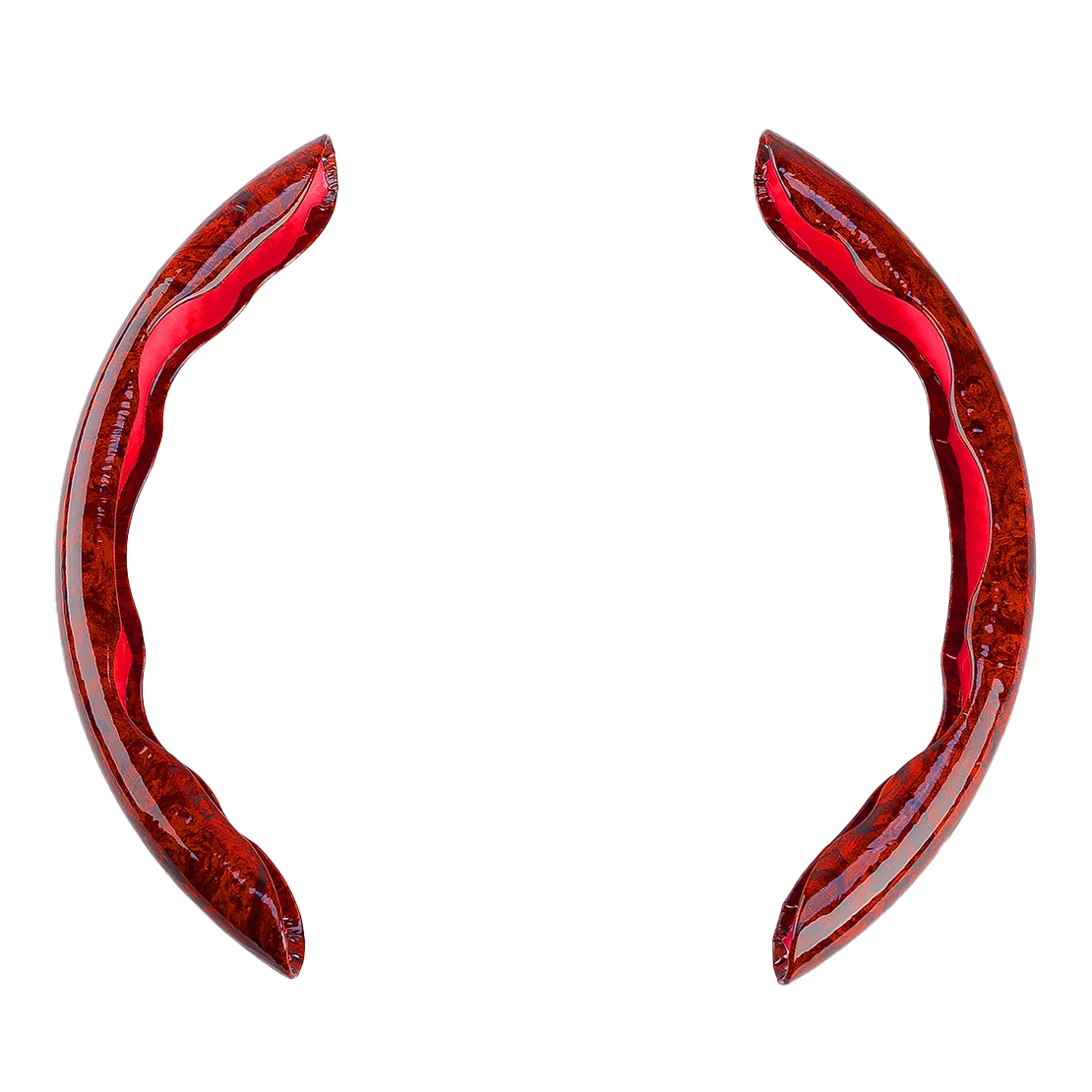 

1 Pair Red Wood Grain Texture Universal Car Anti-Slip 38cm Steering Wheel Cover Protector PU Leather