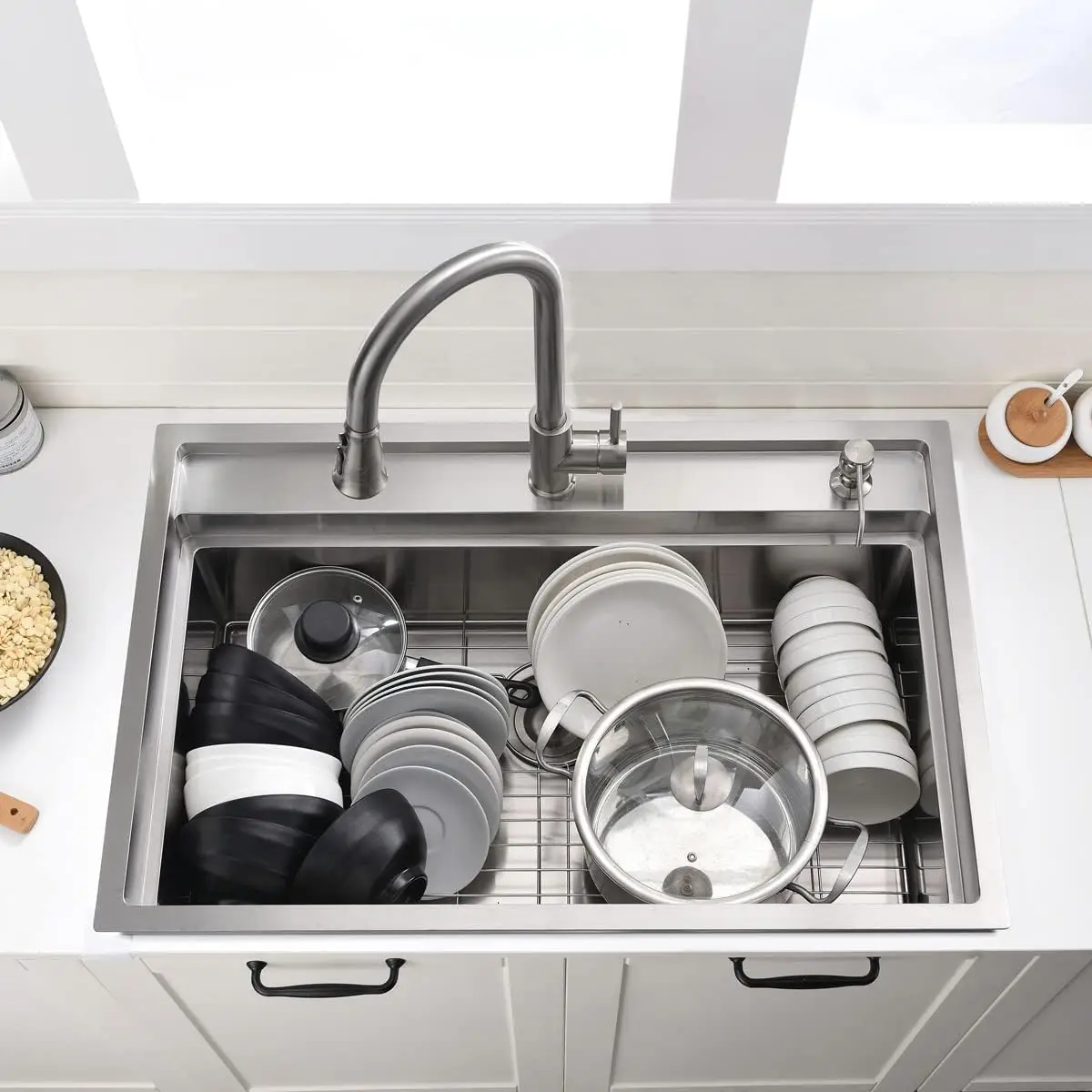 33 Inch Drop In Kitchen Sink Splash Guard Workstation - Single Bowl Kitchen Sink 16 Gauge Stainless Steel 10'' Deep Handmade 4