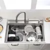 33 Inch Drop In Kitchen Sink Splash Guard Workstation - Single Bowl Kitchen Sink 16 Gauge Stainless Steel 10'' Deep Handmade 4