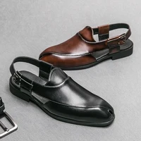 Sandales en cuir véritable pour hommes, chaussures décontractées pour bord de mer, intérieur et extérieur, utilisation pour les touristes, chaussures plates d'été, nouvelle tendance de créateur 1