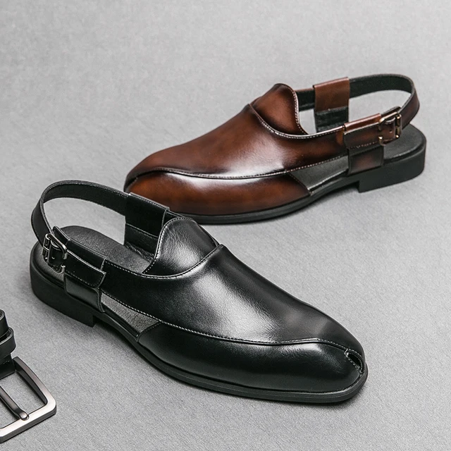 Sandales en cuir véritable pour hommes, chaussures décontractées pour bord de mer, intérieur et extérieur, utilisation pour les touristes, chaussures plates d'été, nouvelle tendance de créateur 1