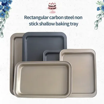 Rectangle Baking Pans Cookie Stainless Steel Oven Tray Large Bakeware Wear-resistant Professional Cake Plate Gold 33 23cm