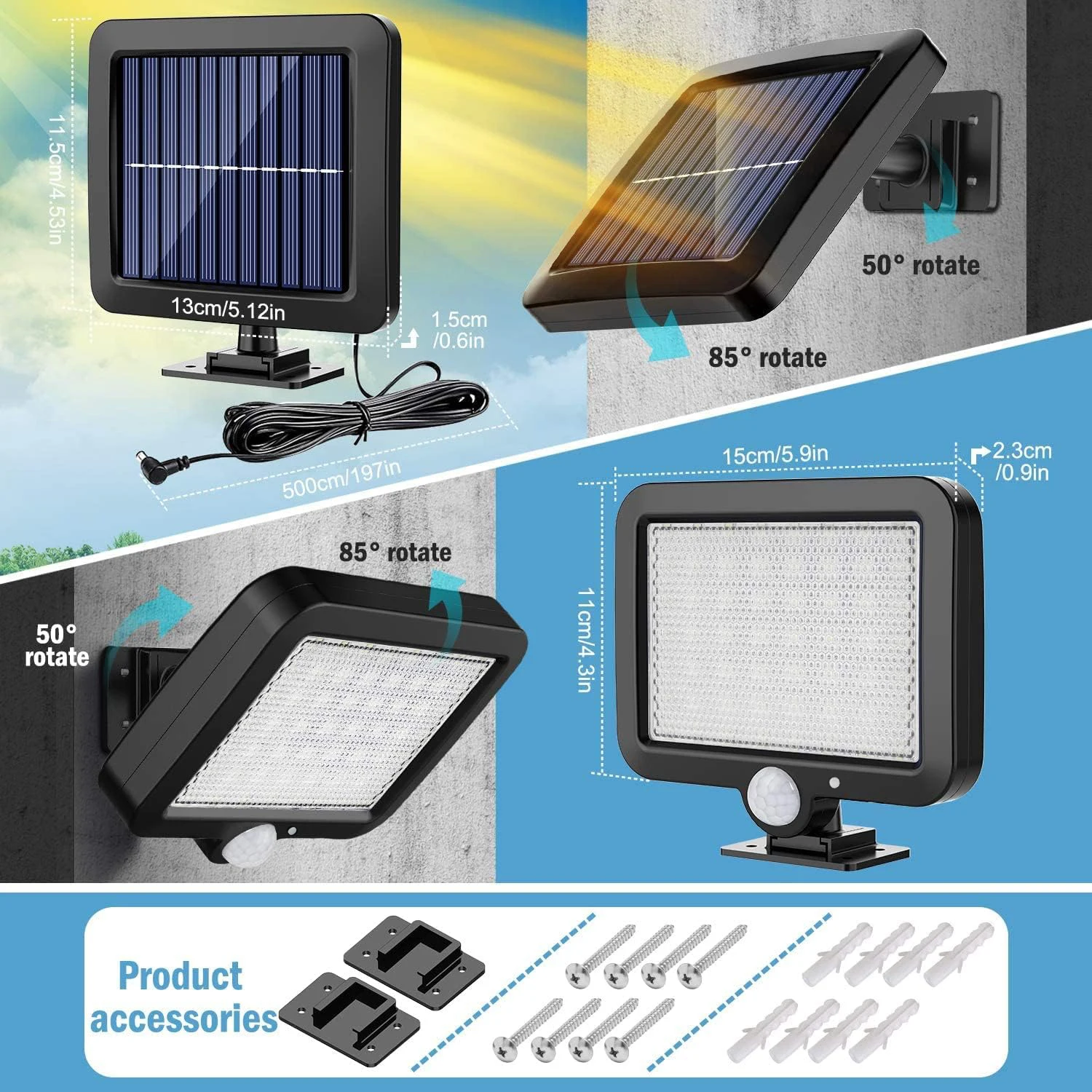 Outdoor Solar Led Light Waterproof Solar Wall Lamp with Motion Sensor Floodlight