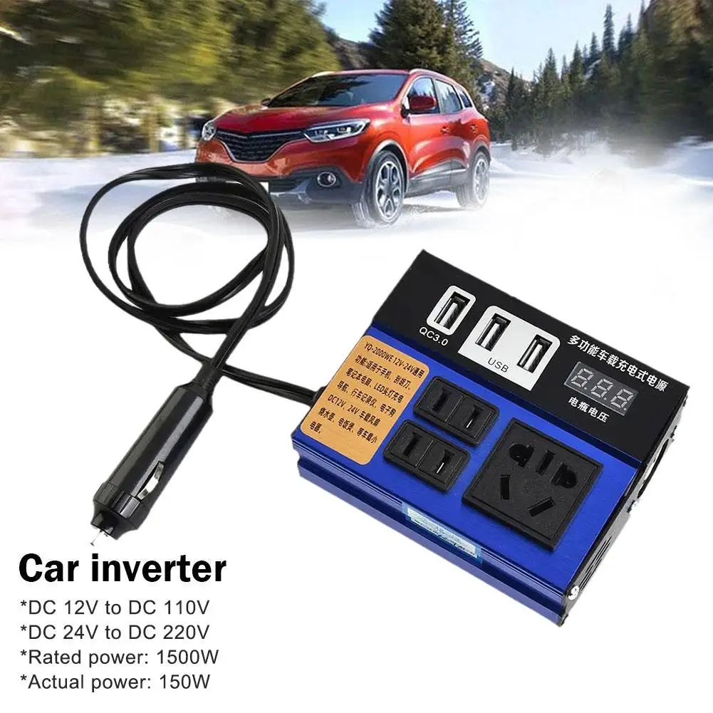 

Car Vehicle Power Inverter Car Inverter DC12V/24V To 3 DC110V/220V Trip ports ABS Power Inverter Car Converter Universal F9V8