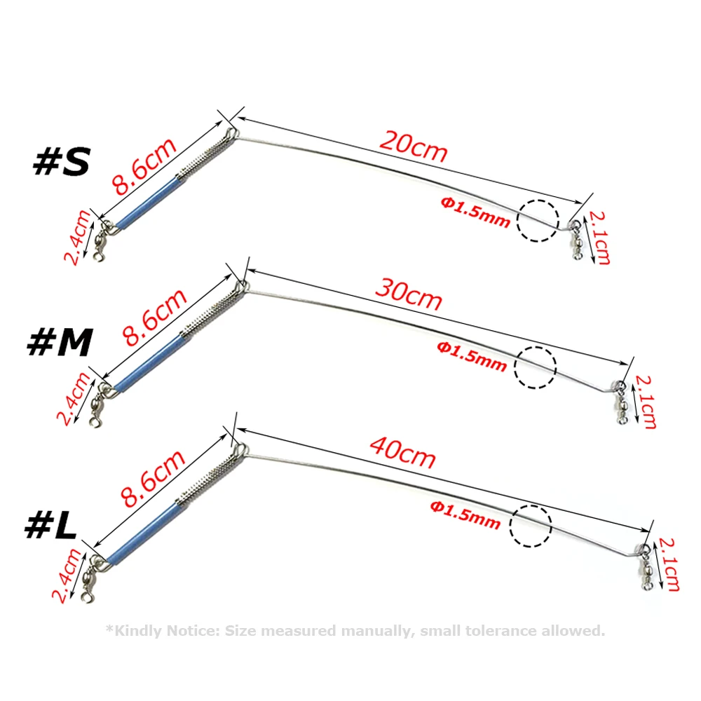 회전 및 스프링이 있는 바다 낚시 리그 암 가지, 20 개, 메기용 스테인레스 스틸 와이어 암 밸런스 20cm 30cm 40cm