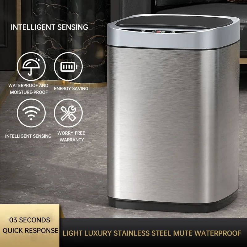 Trash can 7L / 12L / 30L Stainless Steel Kitchen Garbage Cans Household  with Cover Large Capacity Living Room Automatic Induction Bathroom Toilet