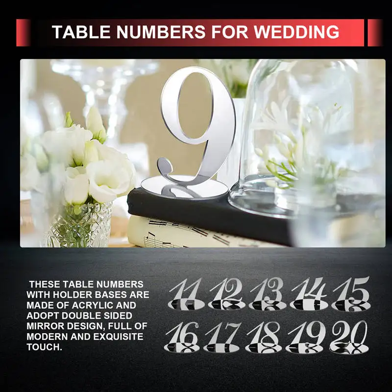 A84Z-Table Numbers Wedding Table Numbers Acrylic Table For Wedding Stands For (Silver)