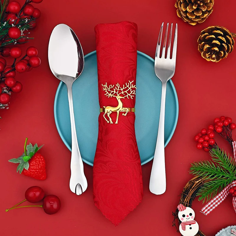 Christmas Napkin Rings Gold Reindeer Used For Holiday Parties Christmas Wedding Thanksgiving Home Dinner Table Decoration 4