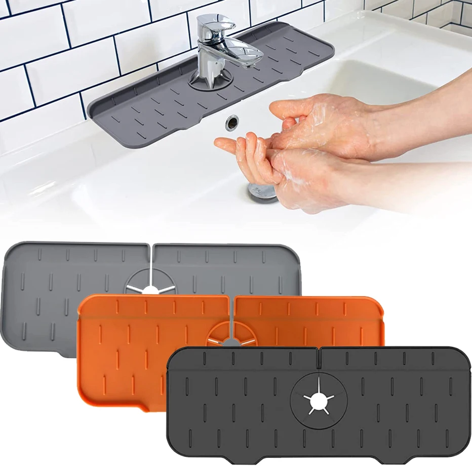 Kitchen Faucet Absorbent Mat Silicone Sink Splash Guard Water Draining Pad  Countertop Protector Table Cushion Placemat Bathroom