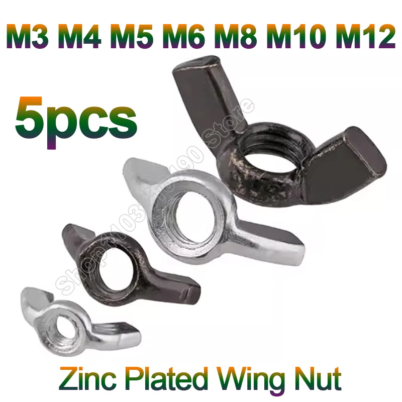 5pcs Butterfly Wing Nuts M3 M4 M5 M6 M8 M10 M12 Galvanized Wing Nuts Black Hand Tighten Nut Zinc Plated Fasteners Parts DIN315