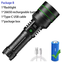 Enhanced Long - Range LED Tactical Flashlight - Waterproof, Zoomable, Rechargeable with Type - C Charging (Green with 26650)