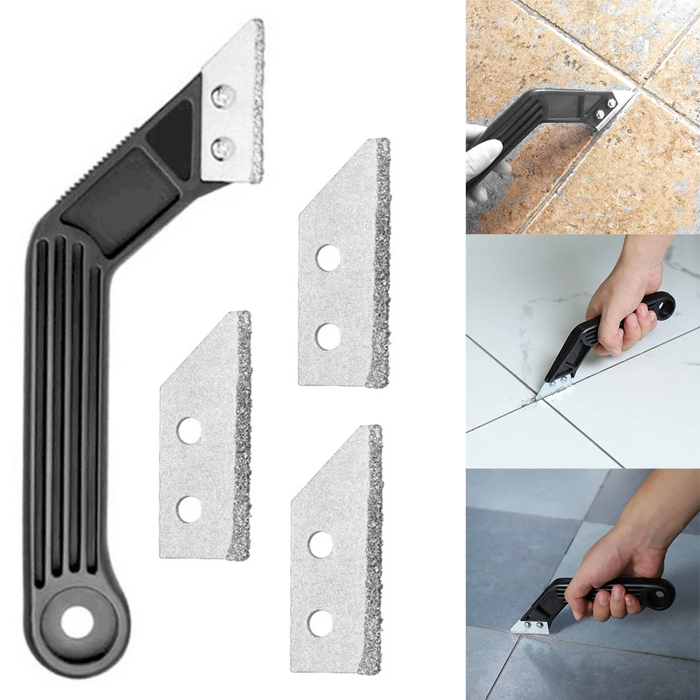 Putty knife scraper wall scraper paint scraper Black Beveled Handle Scraper Combination Replacement Blade Gap Grout Remover Tool Kit Wall Floor Tiles Joint Cleaner Tool