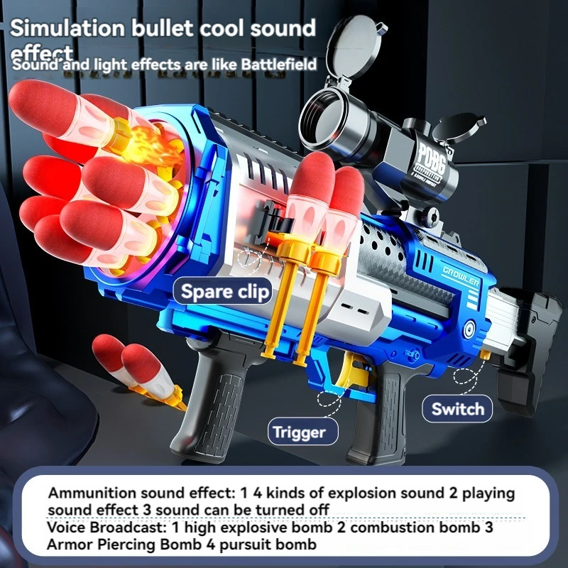 Electric Rocket Launcher Light Bazooka Sound Soft Bullet Gun with Light Dart Kids Boys Birthday Gifts 4