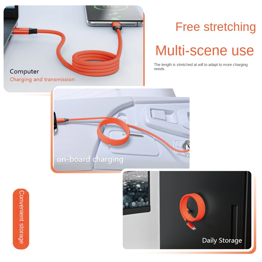 Magnetic Auto-Roll Ultra-Fast Type C Car Charging Cable - USB-C to USB-C, 1M/2M Data Cable