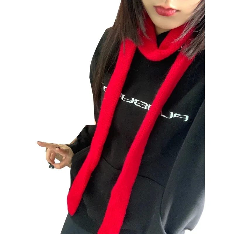 Women Skinny Scarf Thin Stripes Belt Long Tie Scarf Bag Handle Wrap Choker