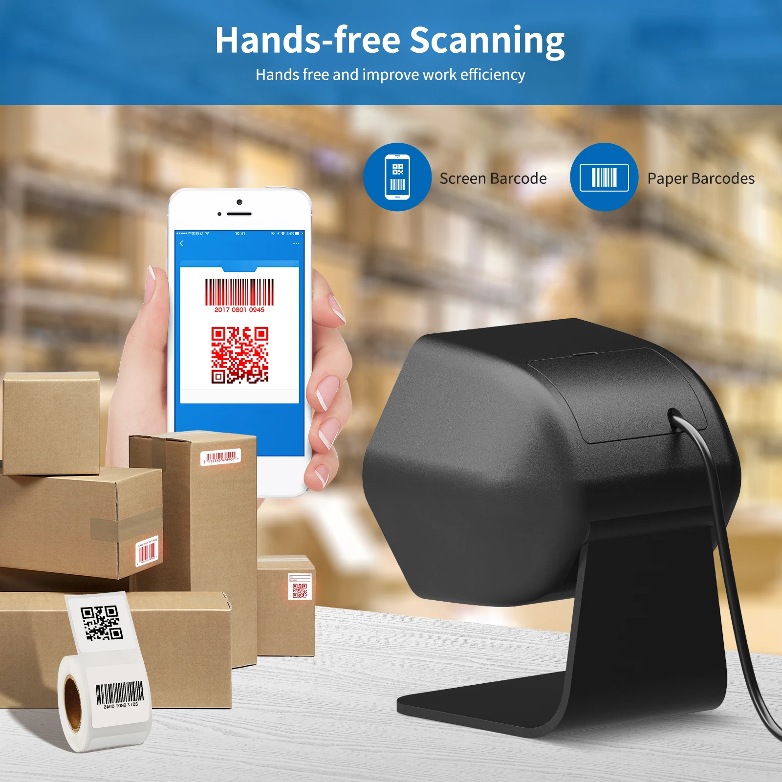 NETUM Desktop 2D QR Barcode Scanner Omnidirectional Hands-Free Wired USB Big Barcode Reader 1D QR Screen Barcodes Scanning
