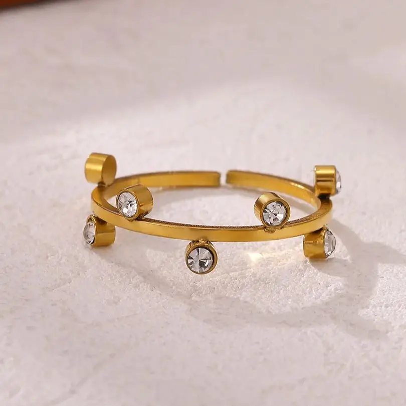 Multi-zirconia Rings for Women 18K Gold Plated Stainless Steel Adjustable