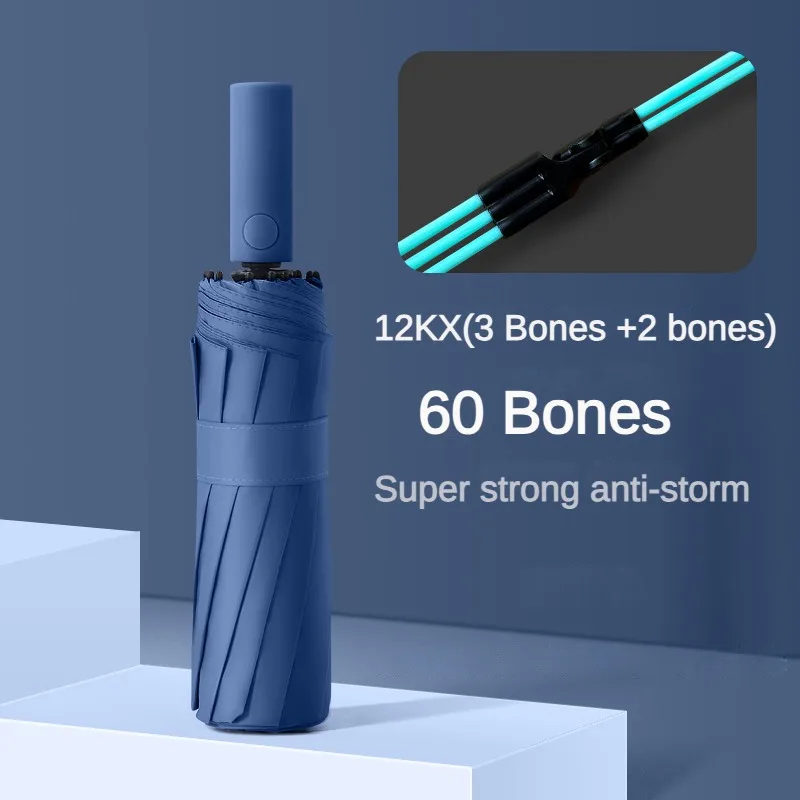 Business Fully Automatic Fold Umbrella for Men, 60 Bone Windproof Strong, Sunshade Anti UV, Sun and Rain Umbrellas Women Parasol