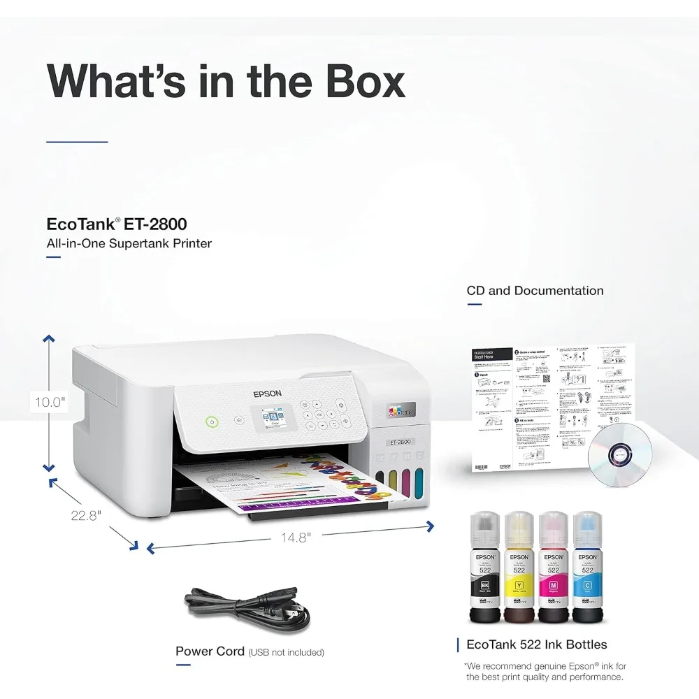 EcoTank ET-2800 Wireless Color All-in-One Cartridge-Free Supertank Printer with Scan and Copy &acirc;&euro;&ldquo; The Ideal Basic Home Printer