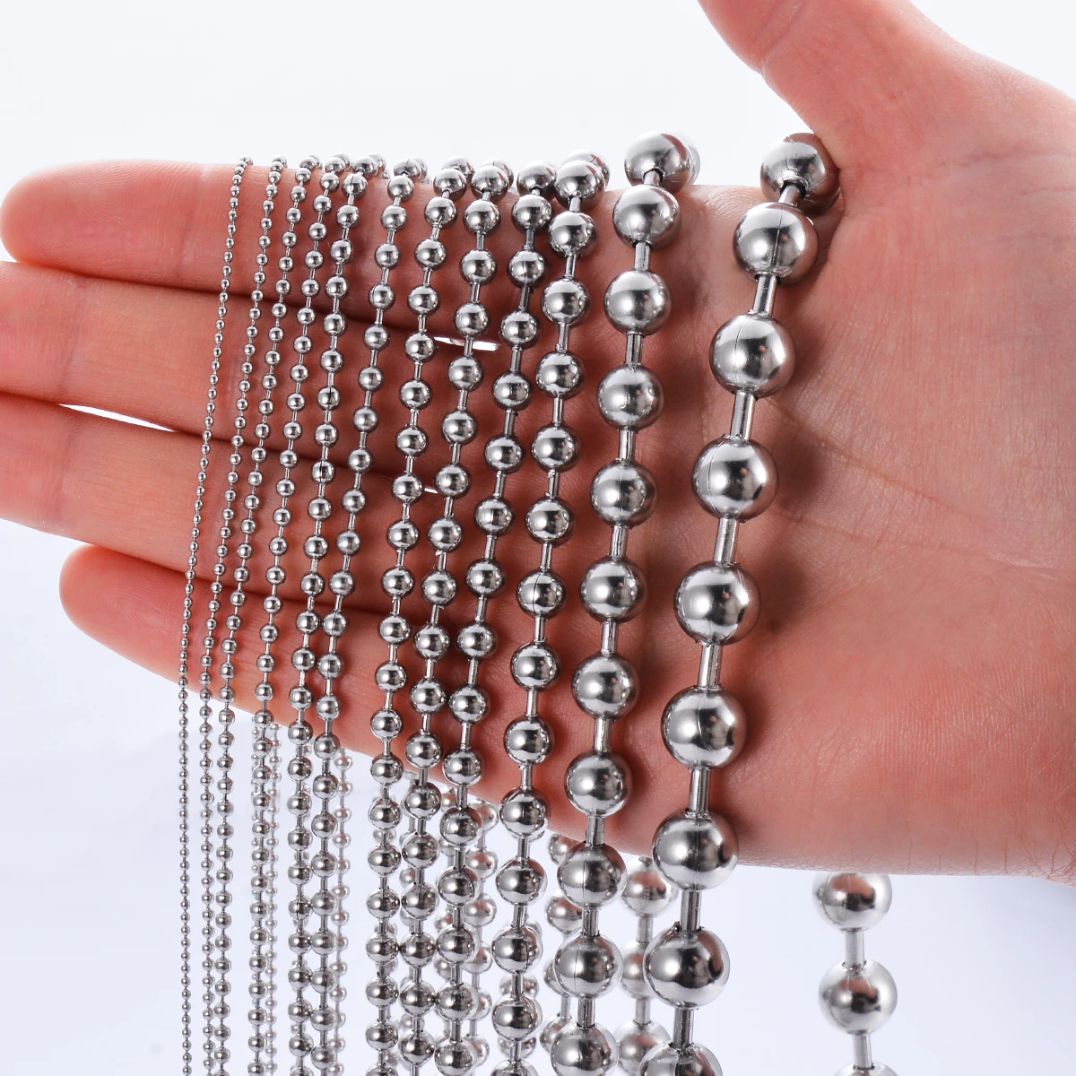wide1.2-6mm Stainless Steel Ball Chain Necklace For Pendant or Dog Tags Chains Jewelry Making  with 10 Connectors Wholesale