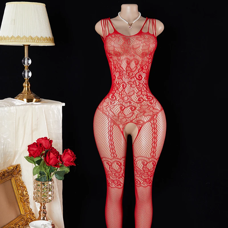 Plus Size Transparent Fishnet Crotchless Bodysuit Erotic Lingerie_voghion.com