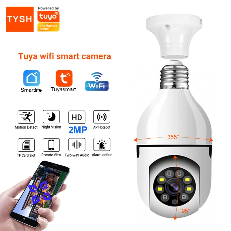 

TYSH Tuya 1080p Wireless 360 Rotate Auto Tracking Panoramic 3mp Camera Light Bulb Wifi Ptz Ip Cam Remote Viewing