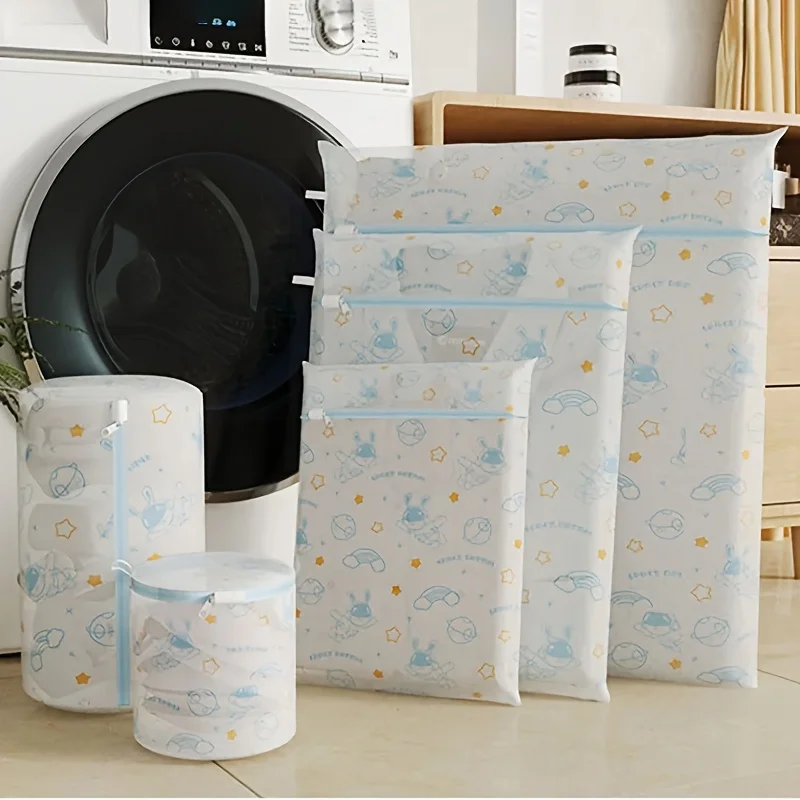 5PCS Cartoon Laundry Bag For Washing Machine Protecing Clothes Larger Cute Print Washing Bag Dirty Clothes Storage Bag 5