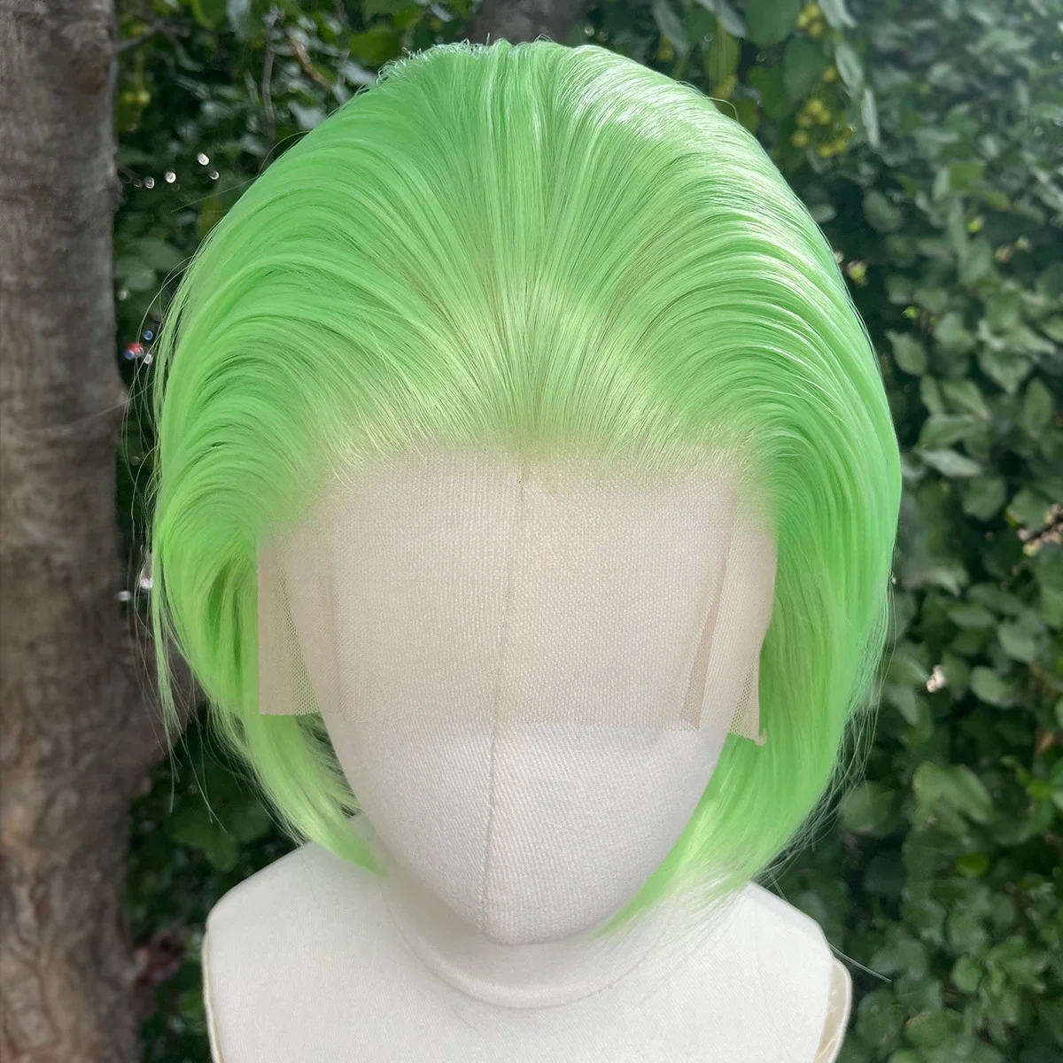 6inch Short Straight 13x4 Synthetic Lace Wigs High Density Glueless Wig For Men's Halloween Costume Light Green Wig