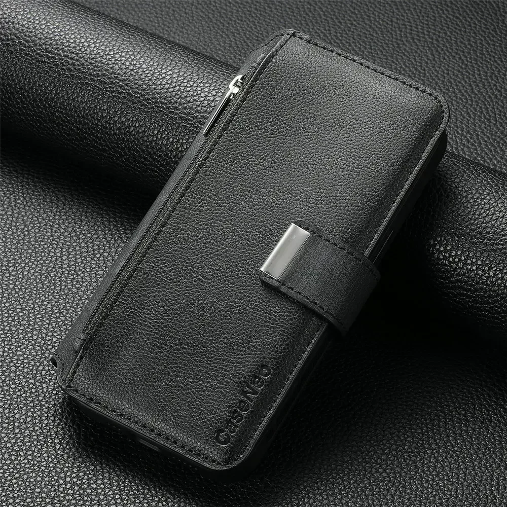 Luxury RFID Leather Card Holder Detachable Zipper Wallet Flip Cover Case