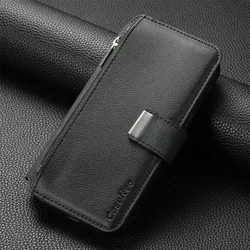 Luxury RFID Leather Card Holder Detachable Zipper Wallet Flip Cover Case - RedmiNote13ProPlus5G (Black)