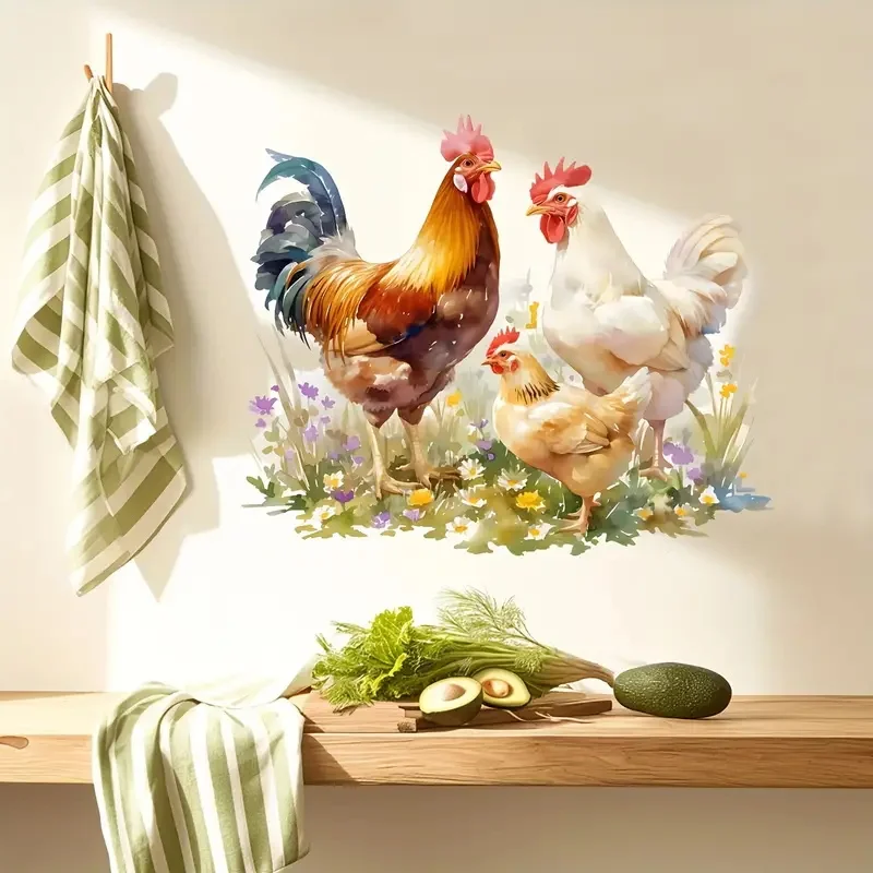 Cartoon Chicken Wall Decal-Removable & PVC Sticker for Living Room, Bedroom, Corners, Fridge & Washing Machine