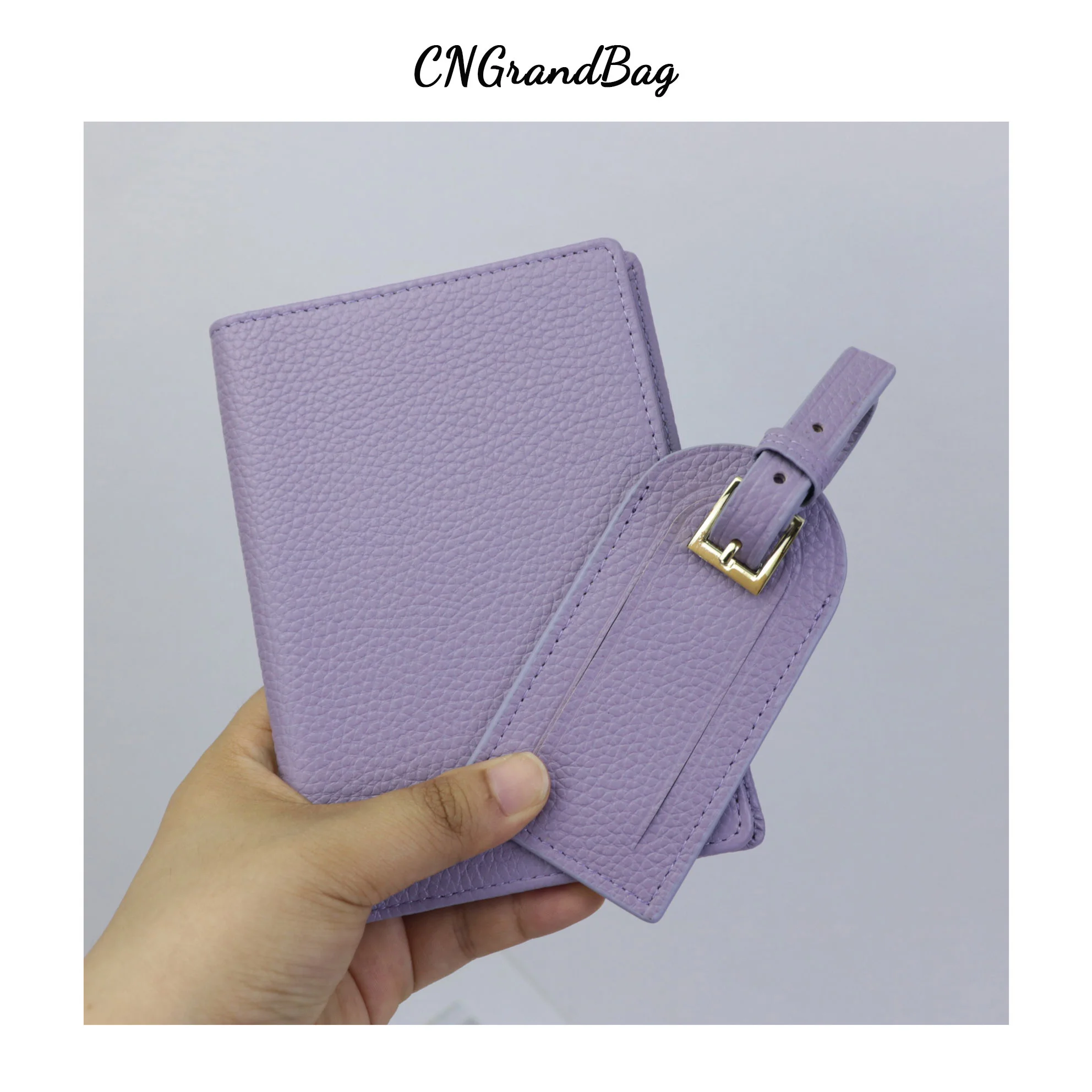 Free Monogrammed Initial Letters Gift Box  Cow Pebble Leather Set Passport Holder Luggage Tag Passport Cover Travel Accessories