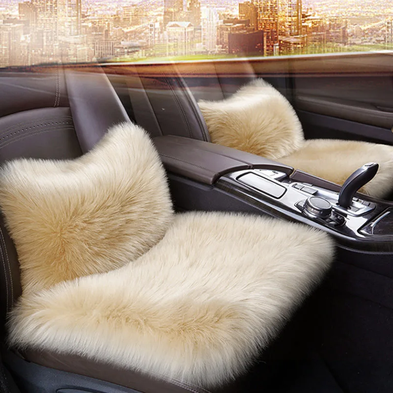 

1PC Universal Fur Warm Car Back Seat Cover Mat Plush Auto Long Wool Front Seats Cushion Plush Car Seat Cushion Wool Driver Warm