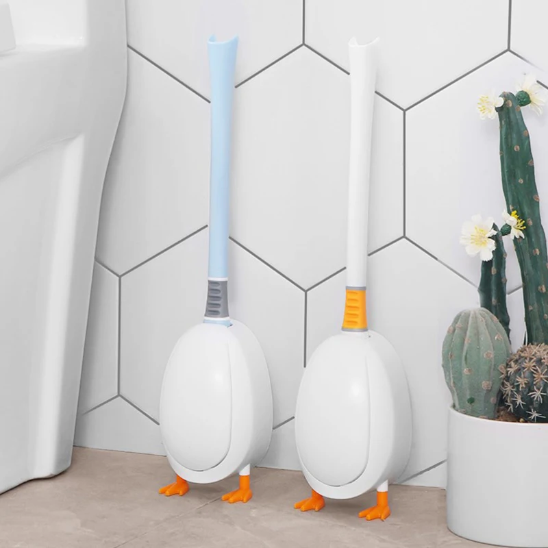 

Cute Diving Duck Style Toilet Brush Wall-mounted Floor-Standing Silicone Toilet Brush with Base Bathroom Cleaning Brush Set