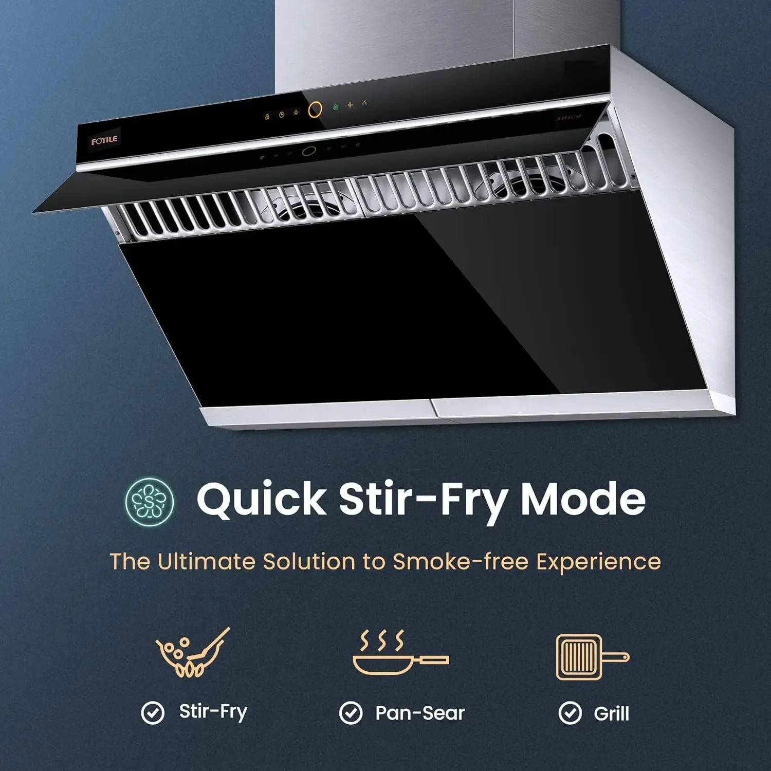JQG9006 36" Under-Cabinet or Wall-Mount Range Hood Dual DC-Motor Slant Vent Series Motion Activate Touchscreen 3