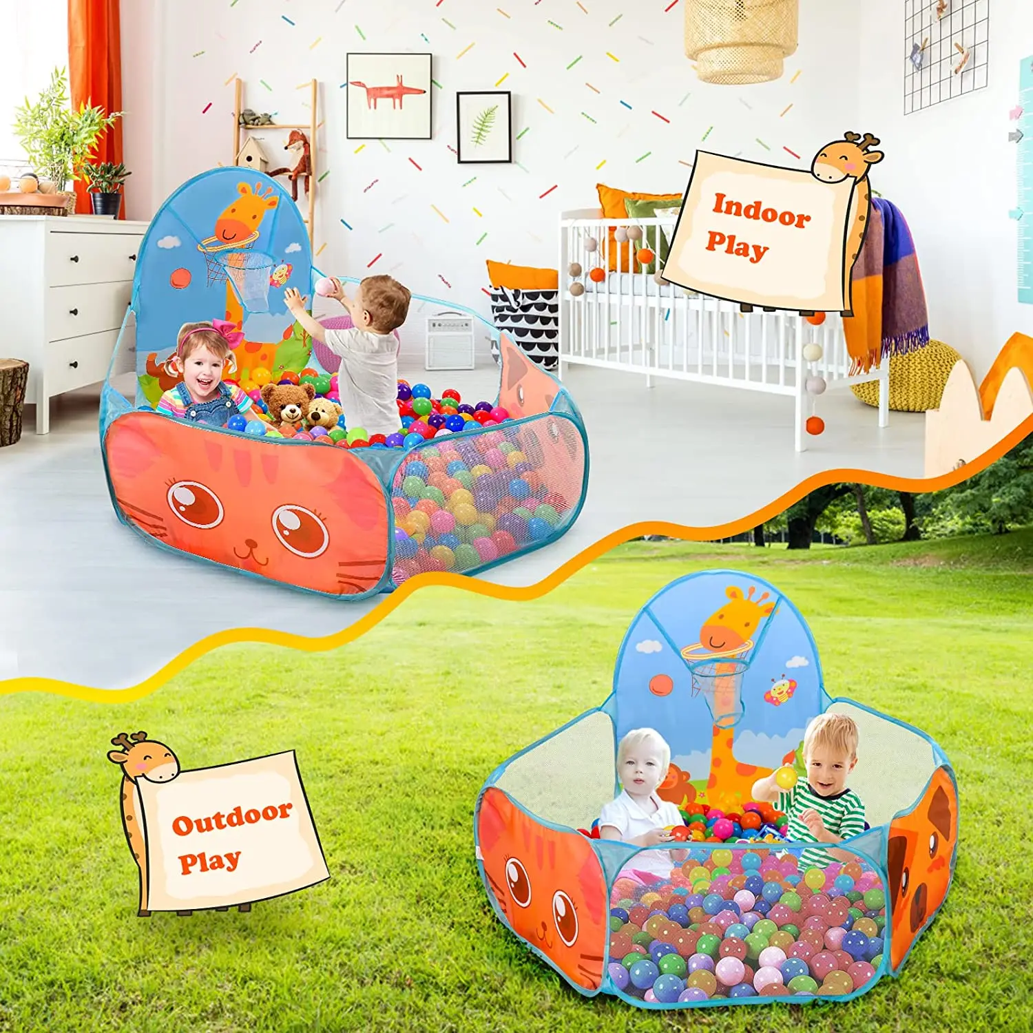 Baby Ball Pool Children's Play Tent Cartoon Ball Pit Portable Folding Outdoor Indoor Ball Pit Toys for Kids Infant Toddler Gift 2
