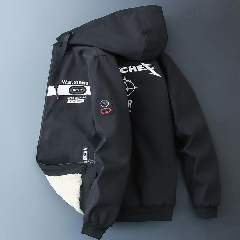 New 2023 Autumn Winter Plush Hooded Jackets Men's Casual Outwear Thicken Warm Fleece Coats Youth Slim Plus Velvet Tops Clothing