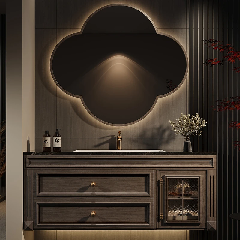 อ่างล้างหน้าห้องน้ําห้องน้ําตู้VINTAGE Vanityกระจกห้องน้ําตู้แต่งหน้าไม้เป็นสินค้าที่Toiletteเฟอร์นิเจอร์ 1