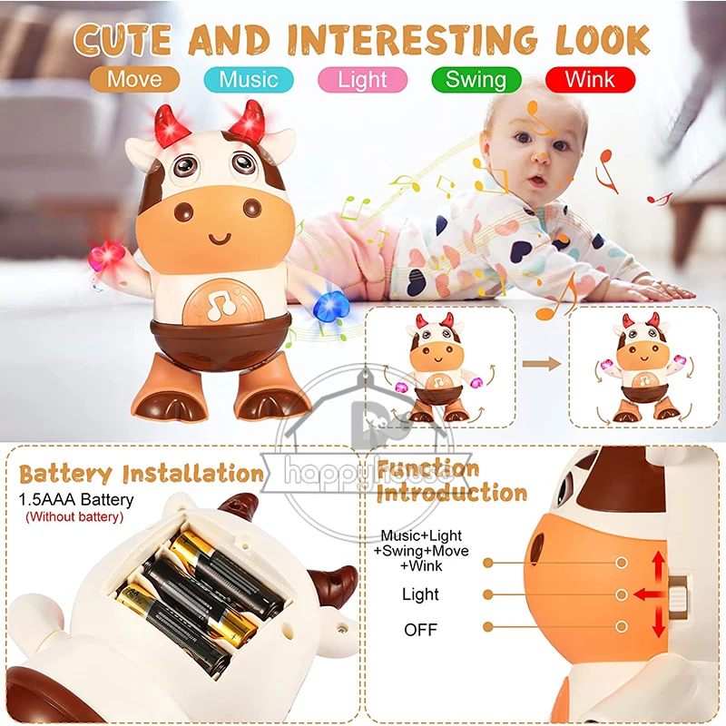 Baby Cow Musical Toys Dancing Walking Baby Cow Toy with Music and LED Lights Dancing Toys Baby Toys 6 to 12 Months 18 Month Toys 4