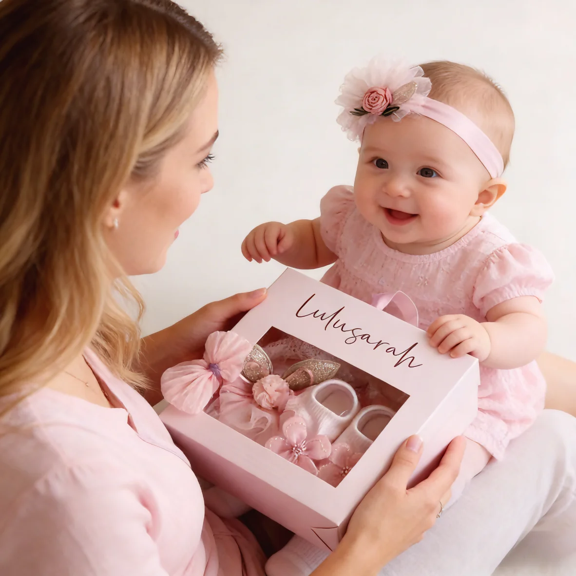 3 Pcs Baby Girl Accessories Set: 1 Socks, 2 Bow Headbands with Gift Box, Holiday Party Gift Box, Ideal Newborn Remembrance Gift - 2
