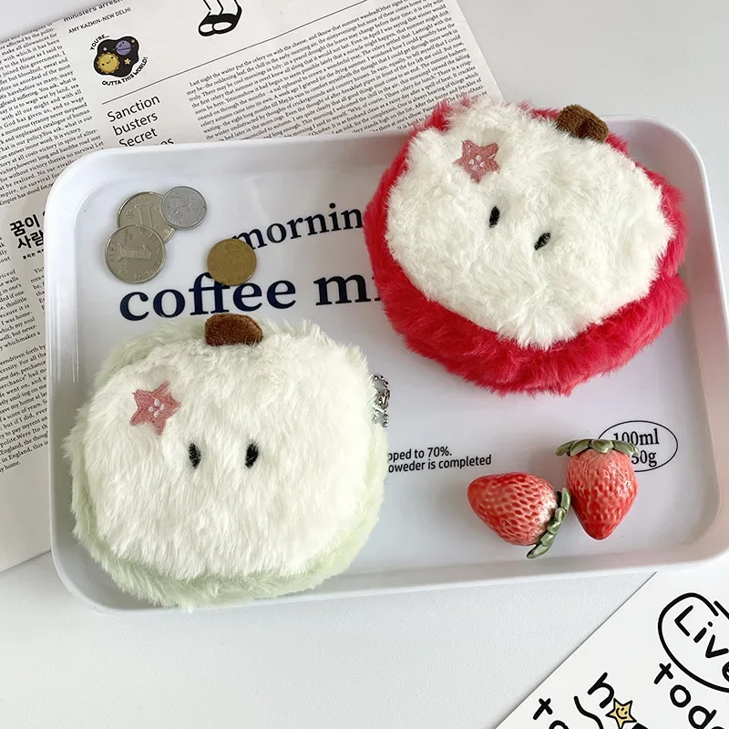 11cm Kawaii Cartoon Mini Apple Plush Zero Wallet Cute Red Apple Fruit Coin Purse Kids Wallet Headphone Key Storage Bag Girl Gift plush toys plush coin purse