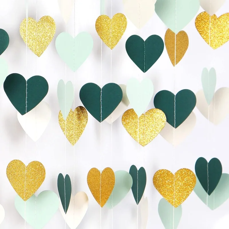 Love Heart Garlands Wedding Party Decorations Paper Streamer String for Rustic Wedding Neutral Baby Shower