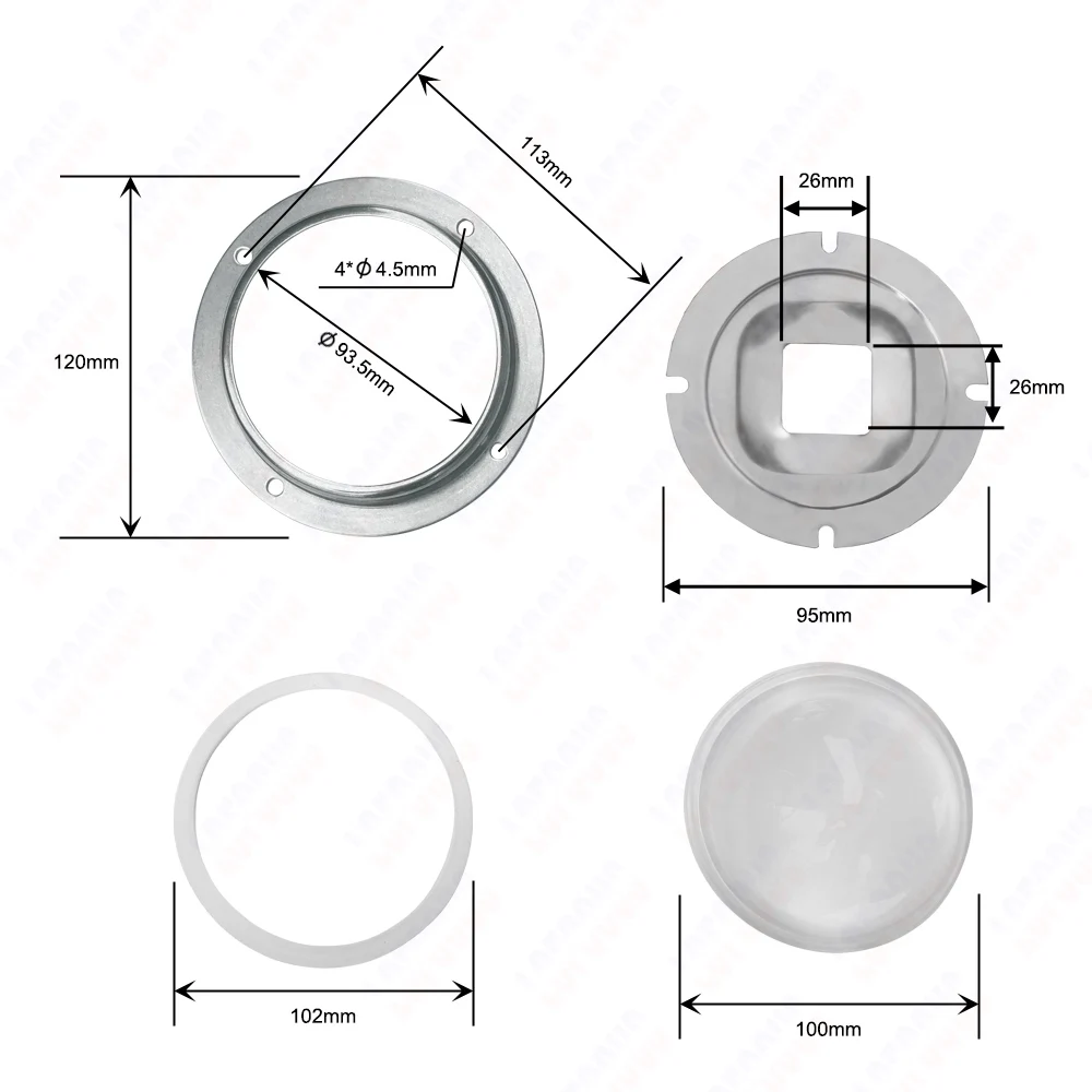 45 60 90 120 학위 LED 렌즈 광학 유리 100mm + 반사 콜리메이터 + 20W 30W 50W 100W COB LED 칩용 고정 브래킷