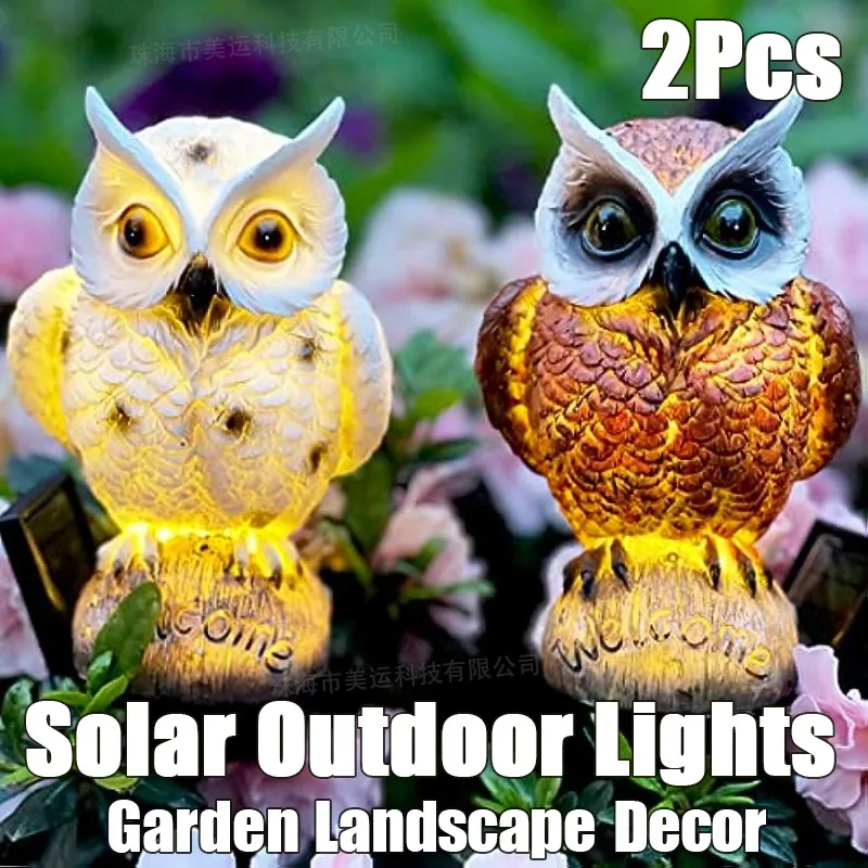 2Pcs LED Owl Solar Garden Stake Lights Outdoor Path Powered Stake Walkway Villa Garden Lawn Landscape Lighting Lamps Party Decor led solar path stake lights