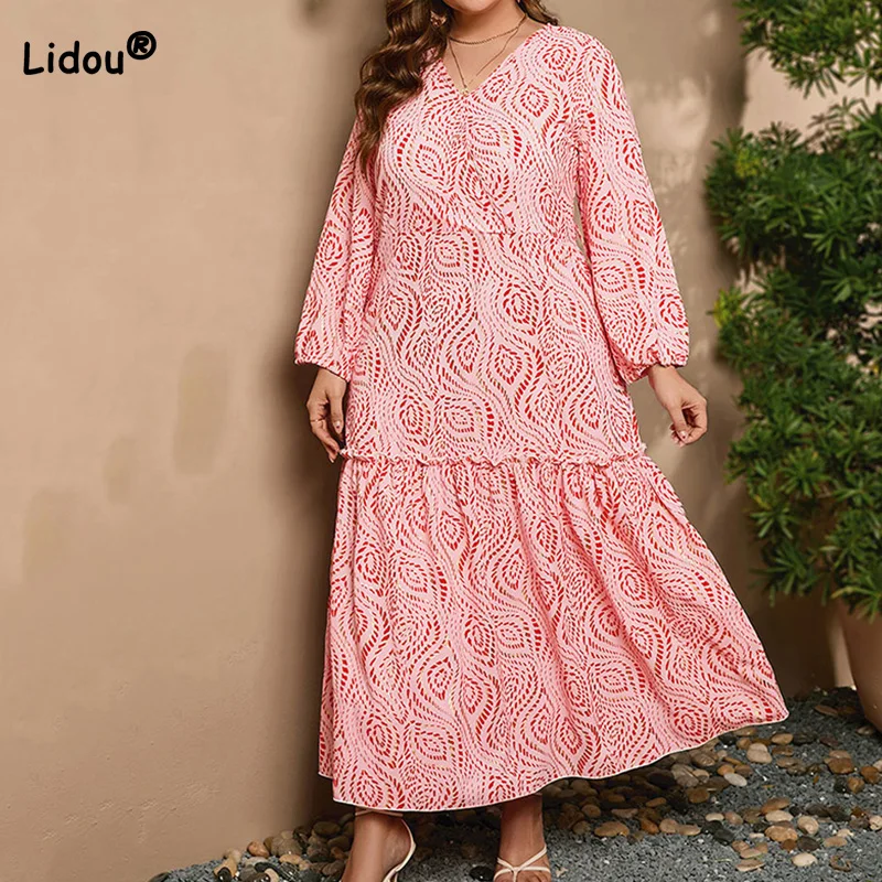 

Женское богемное платье с V-образным вырезом и длинным рукавом