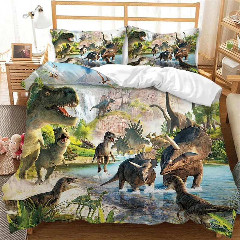 Copripiumino Dinosauro Twin Microfibra 3D Animal Comforter Cover Jurassic World Park Dinosaur Bedding Set Per Bambini Ragazzi Camera